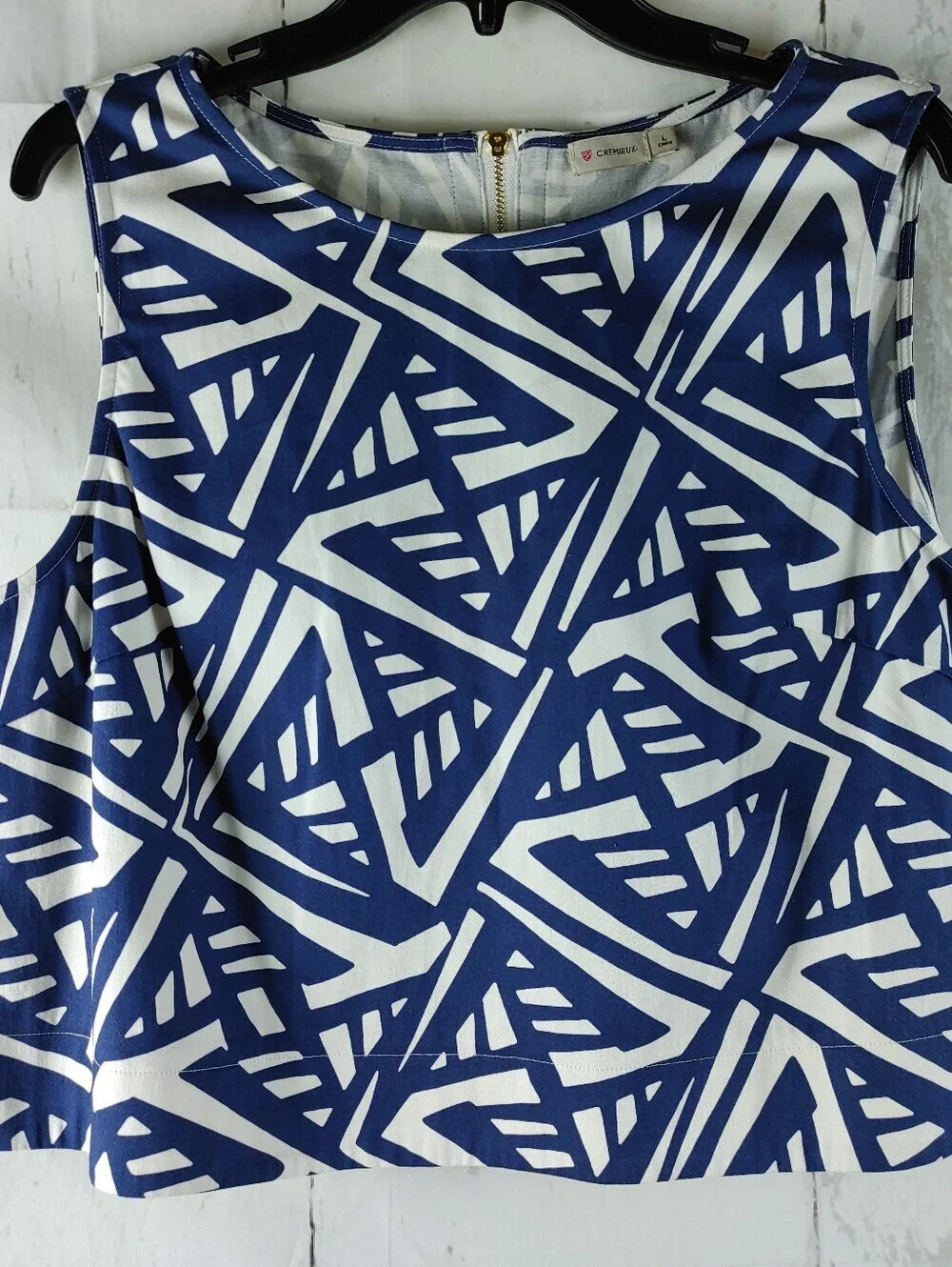 Cremieux Women 2 Piece Skirt Set Size L Top & Size 8 Skirt Blue White Geometric